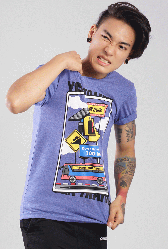 Highway Express Design Printed Boy T-shirt(Blue)